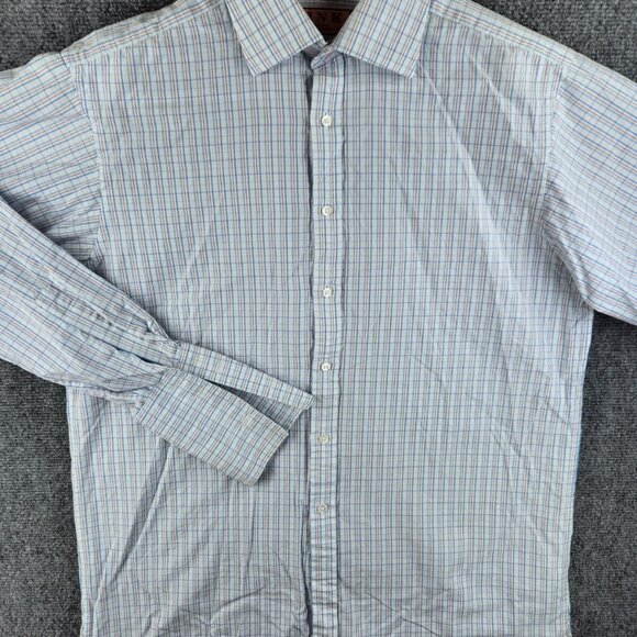 Thomas Pink Long Sleeve Button Up Cotton Red White Blue Check 15.5 34 Men French - Picture 3 of 15